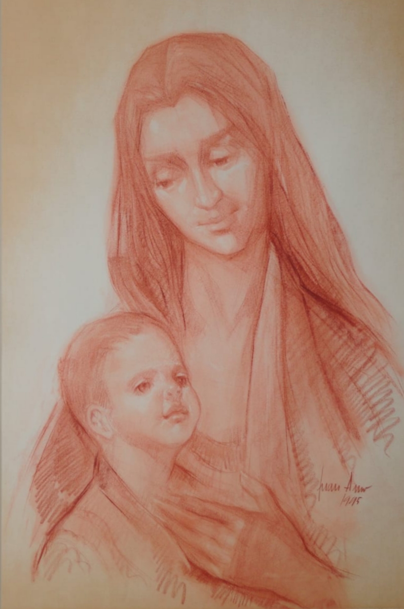 Homenaje a la Maternidad. Dibujo de Juan Amo (1995).